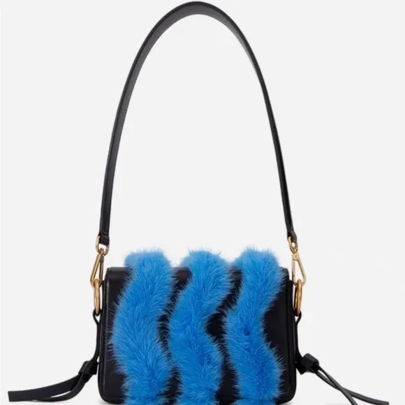 Brandon Blackwood Medium Nia Bag in Black Hard Leather with Blue Mink Fur - Picture 3 of 3